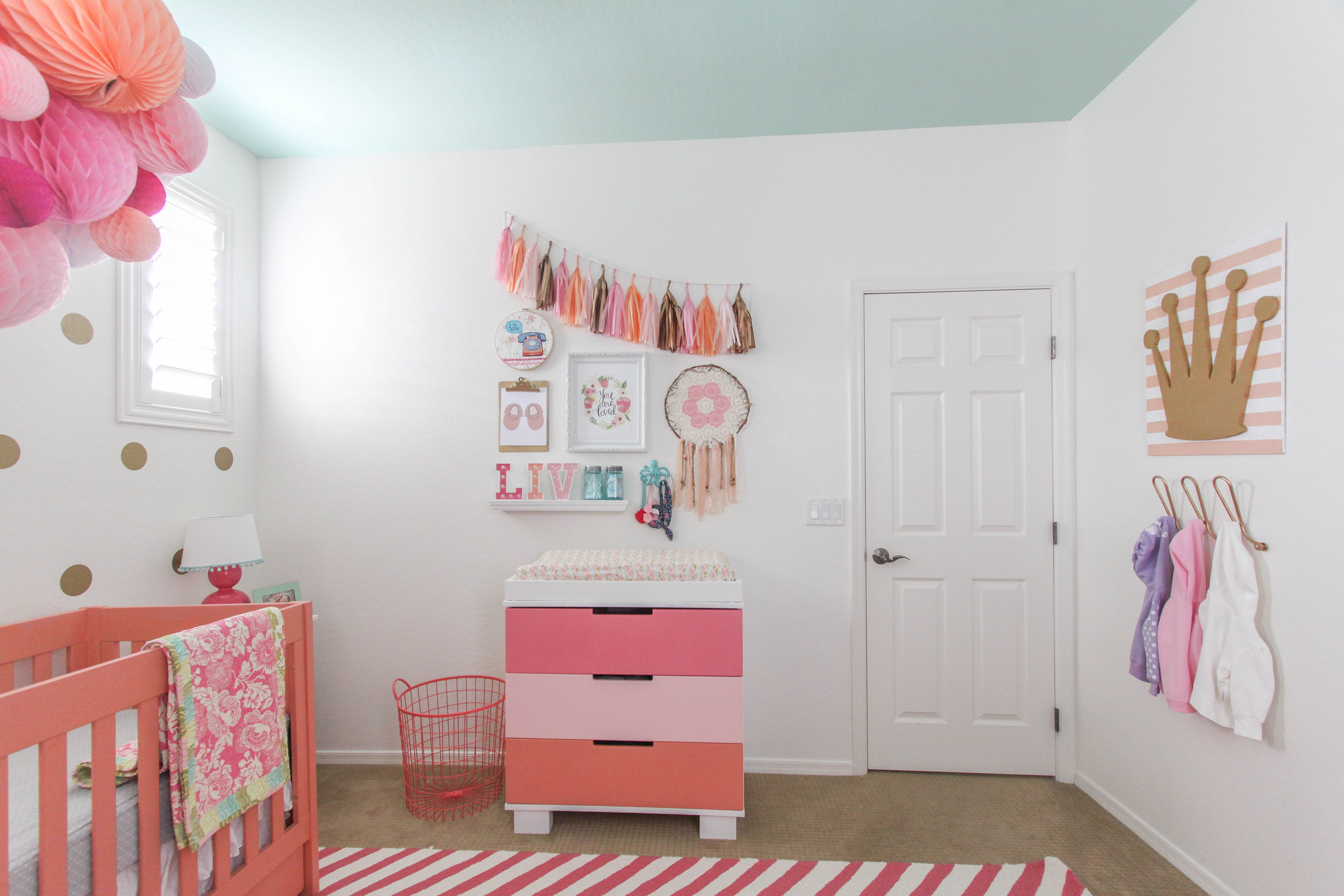 Coral and Pink Girls Nursery Decor
