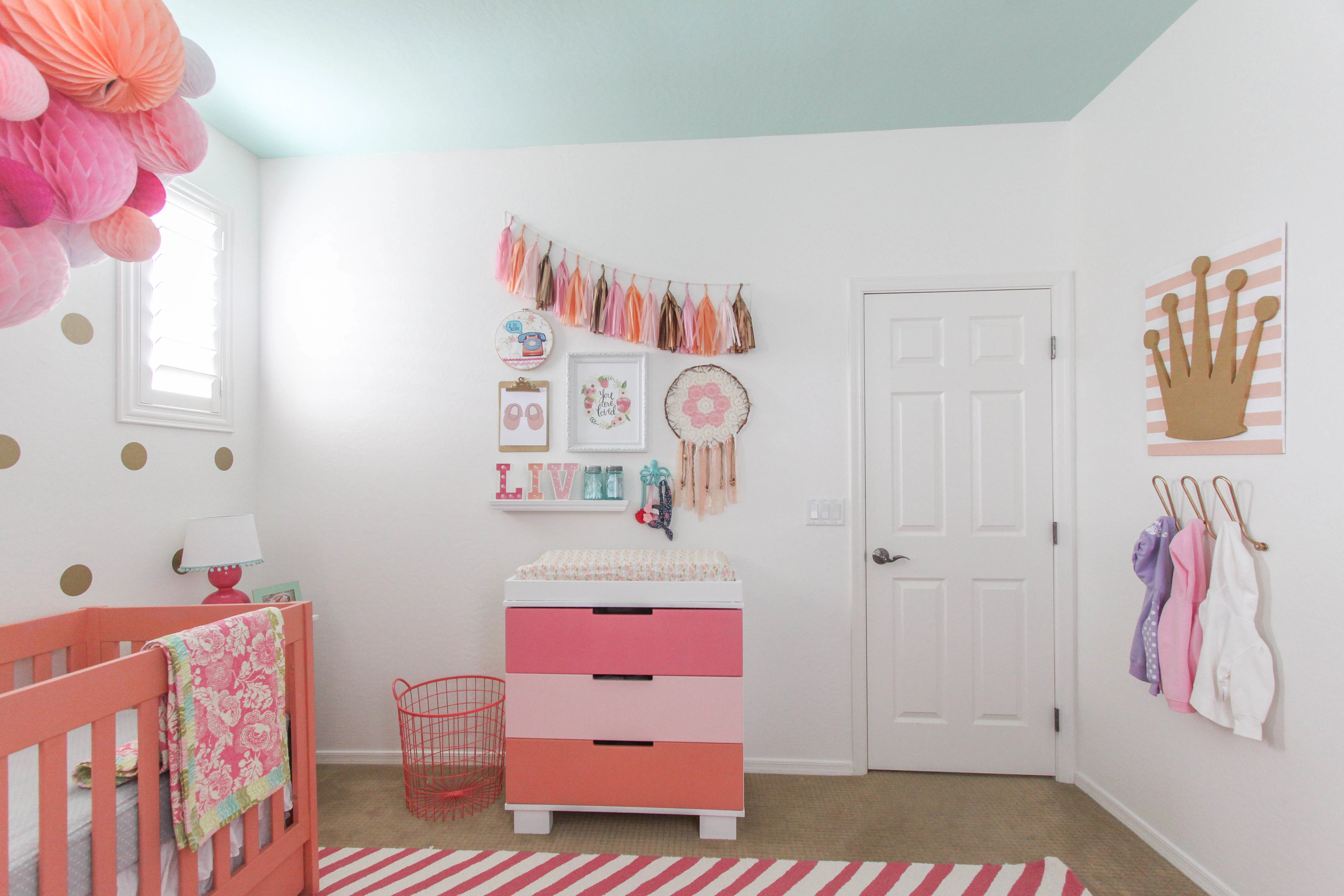 Coral and Pink Girls Nursery Decor