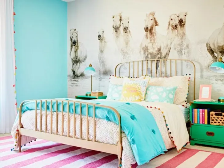 Aqua and Pink Equestrian-Inspired Girls Bedroom