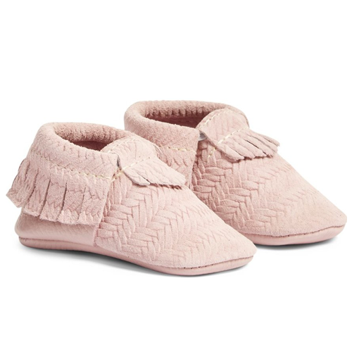 Pink Woven Leather Baby Moccasins 