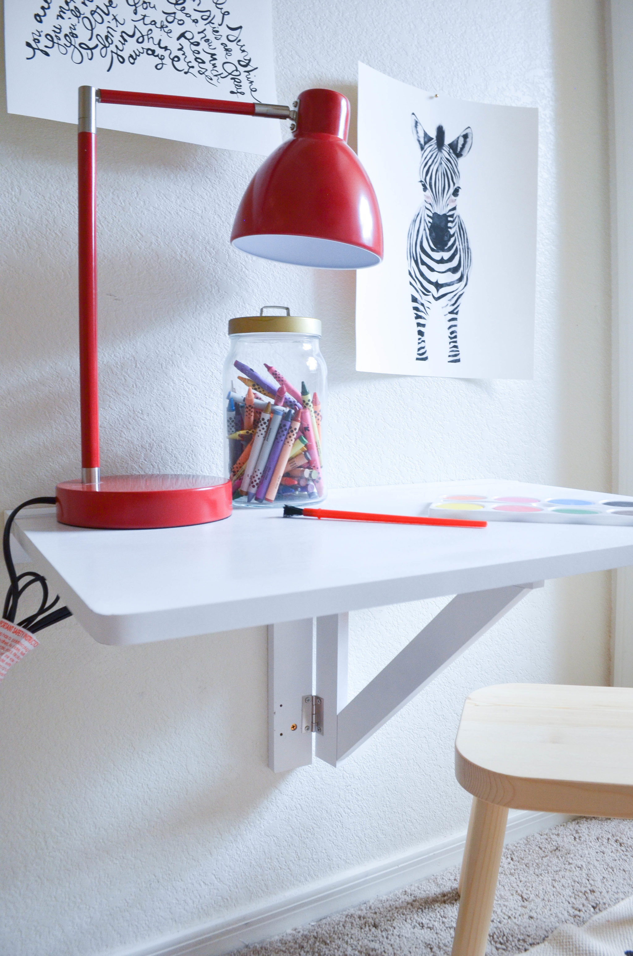 Wall-Mounted Kids Art Table in Closet Playroom