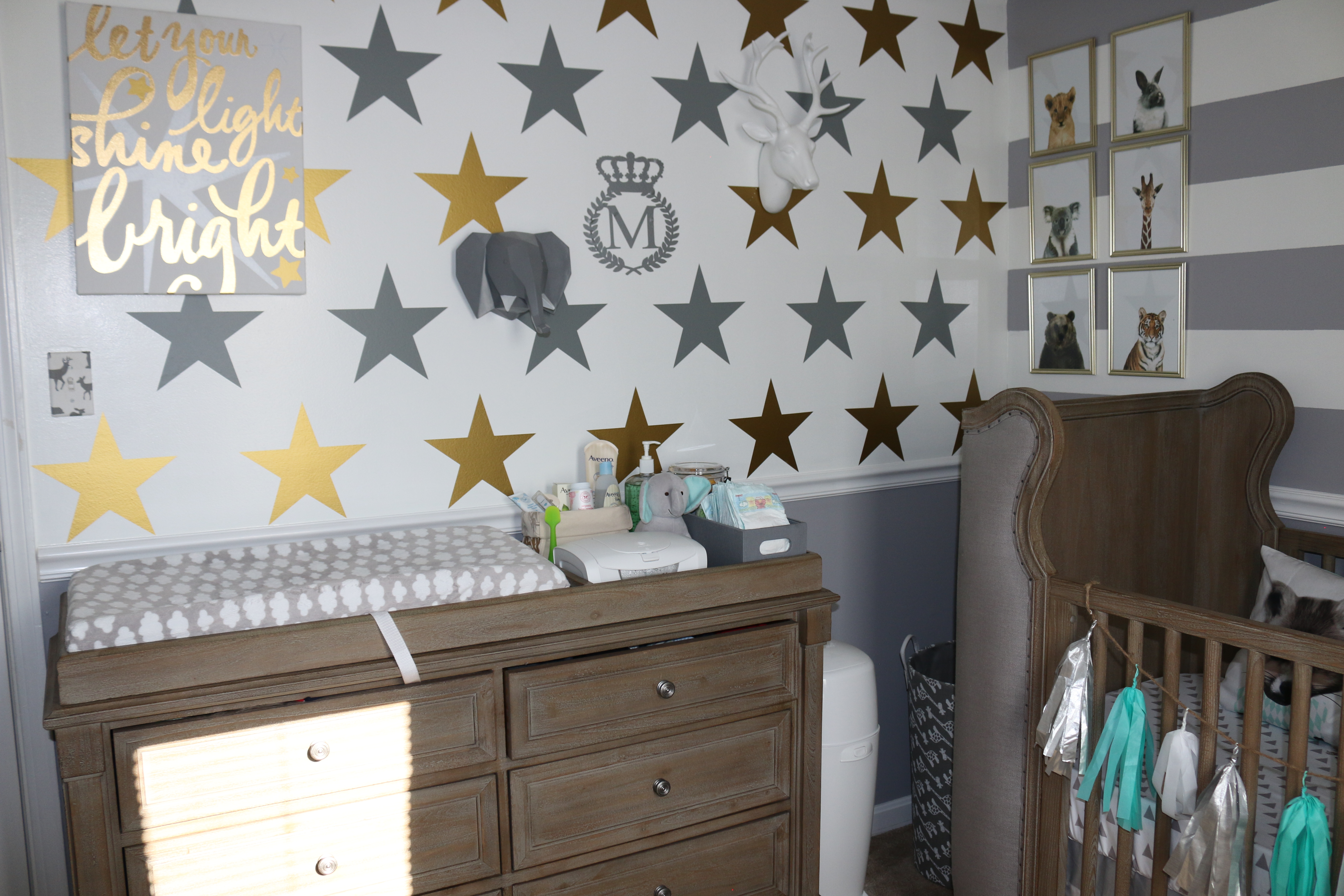 Woodland Nursery with Gold and Silver Stripes and Stars