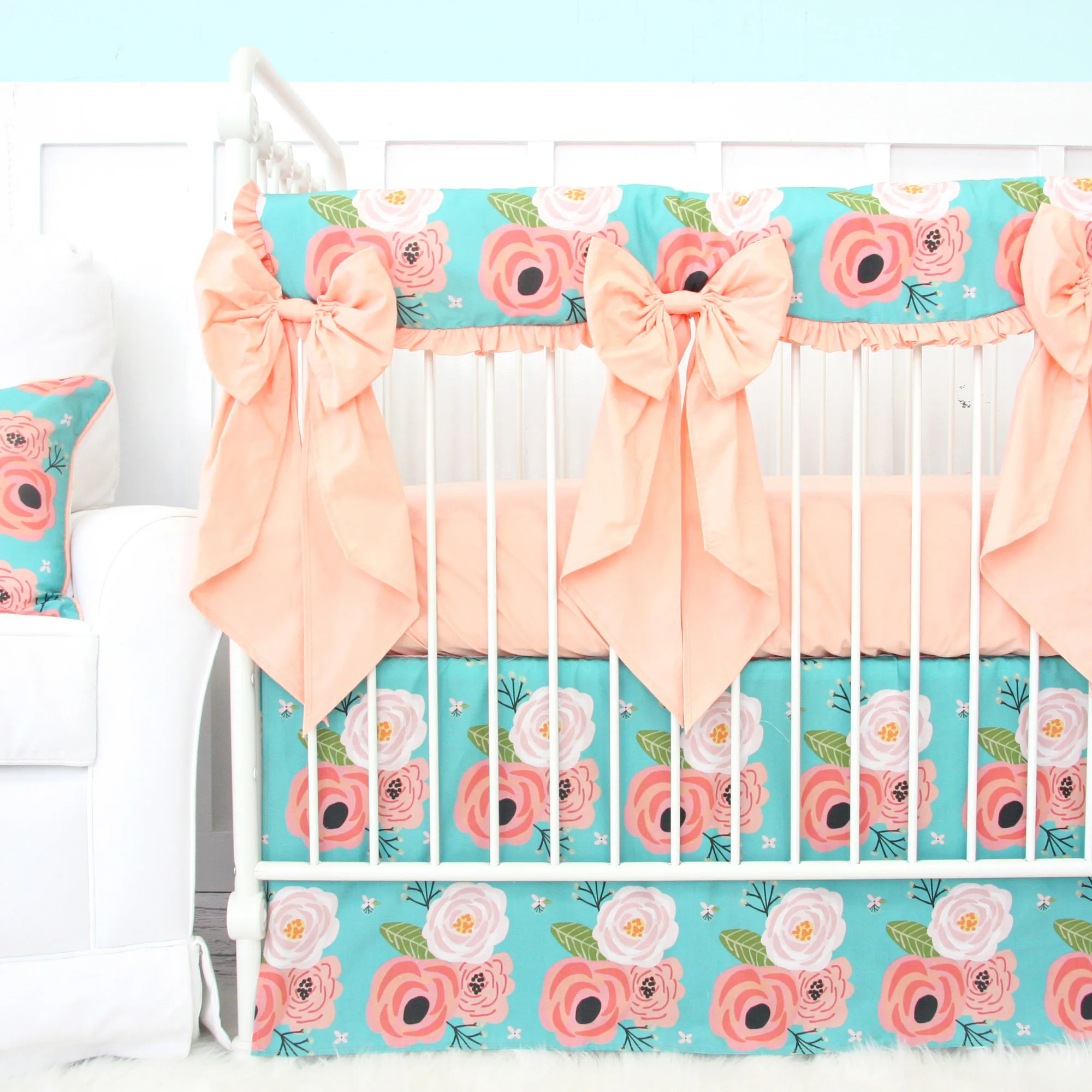 sloanes-coral-and-teal-crib-bedding-with-bows