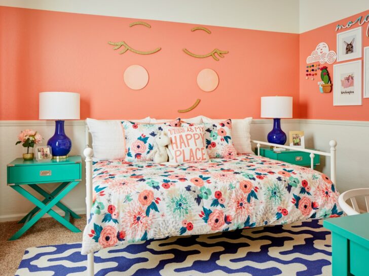 Whimsical Coral and Aqua Big Girl Room