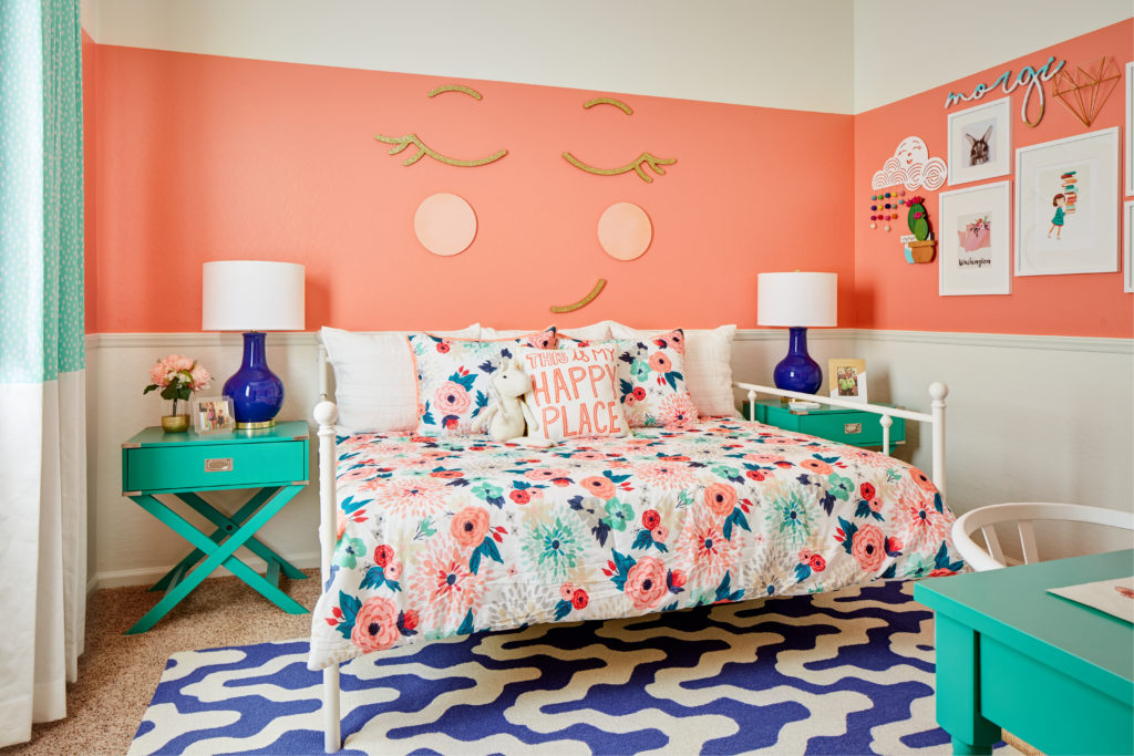 Whimsical Coral and Aqua Big Girl Room