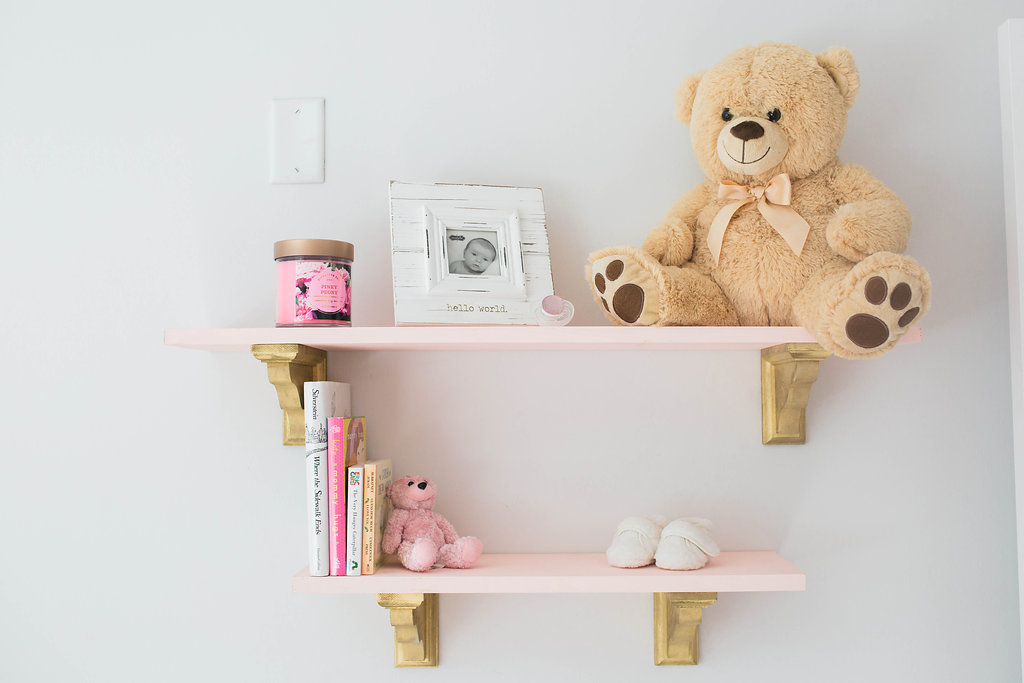 pink shelves for nursery