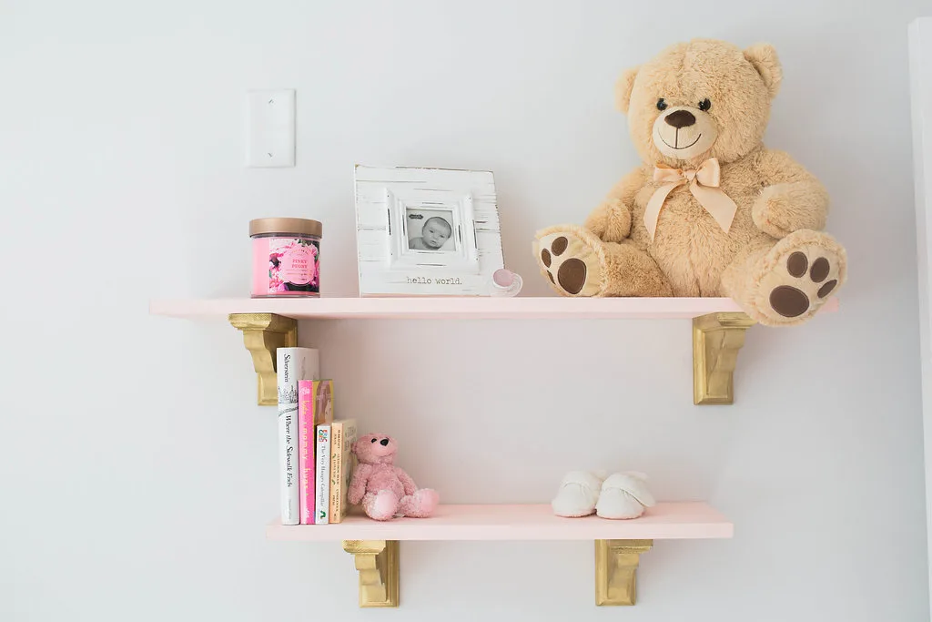 Pink and Gray Nursery Shelves