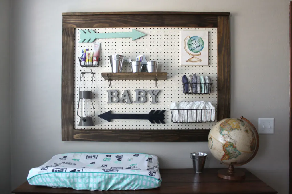 Pegboard Nursery Organization, Changing Table Organization, Boy's Baby Room