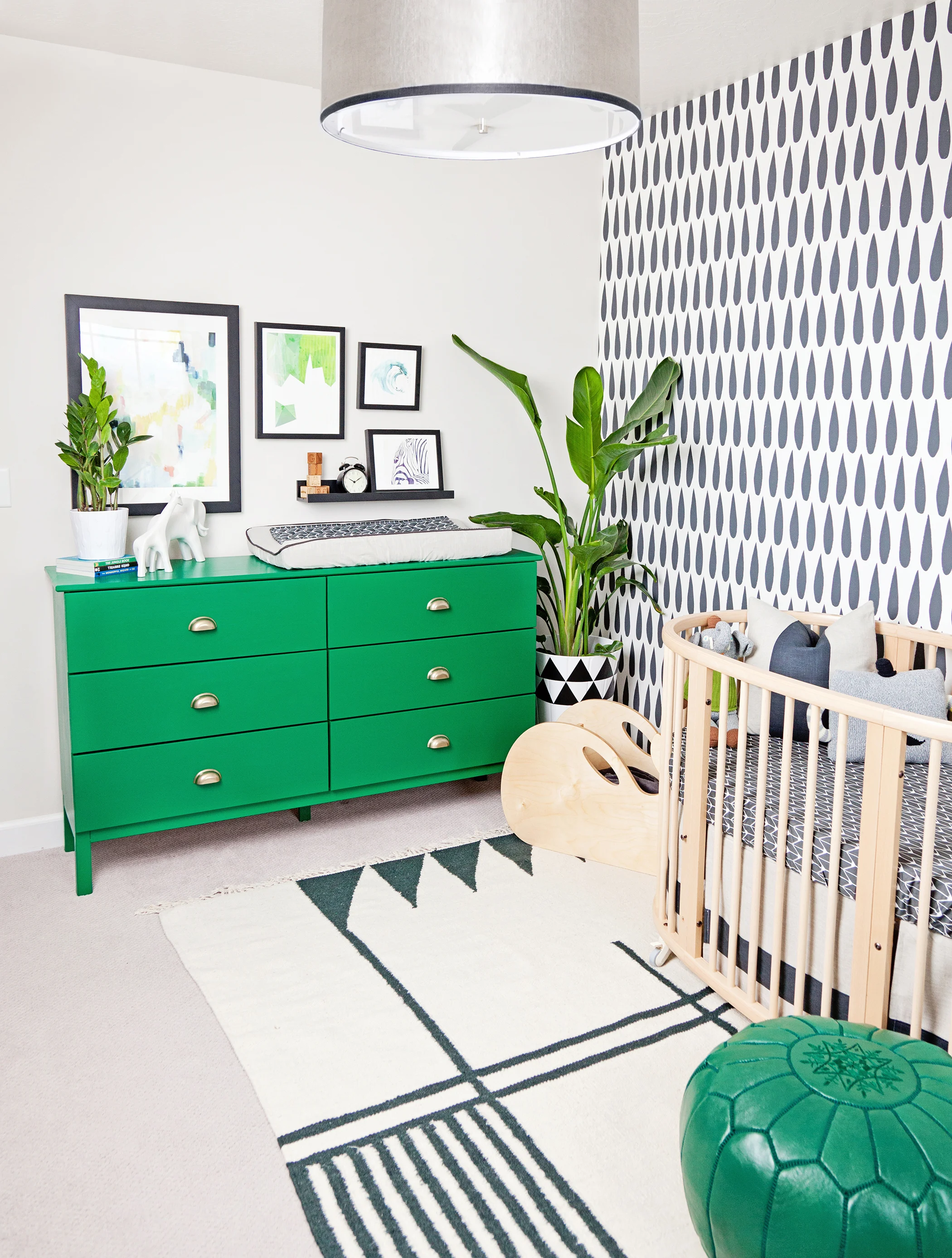 Black and White Nursery with Kelly Green Accents