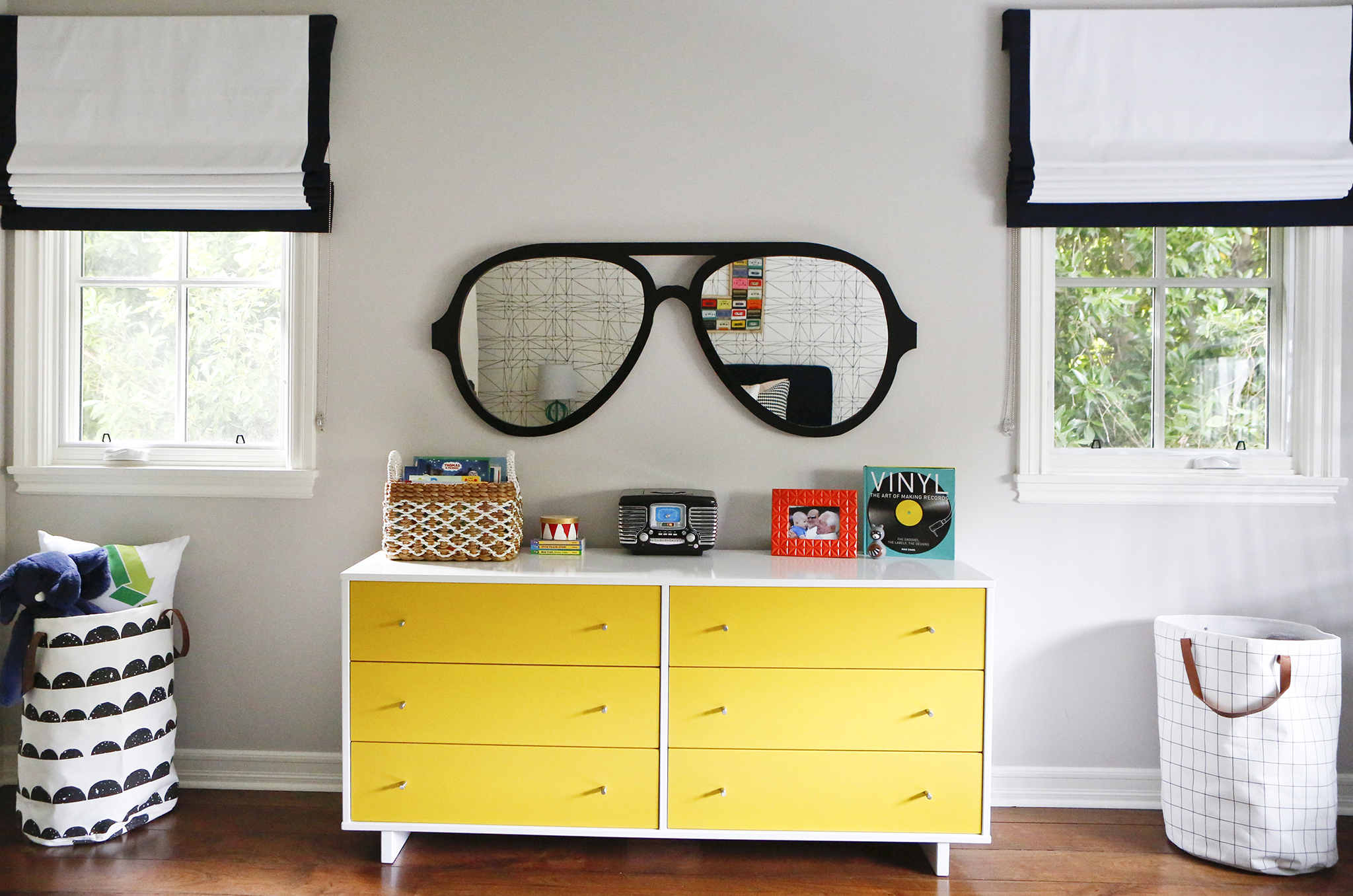 Custom Aviators Mirror and Modern Yellow Dresser Big Kids Room Decor