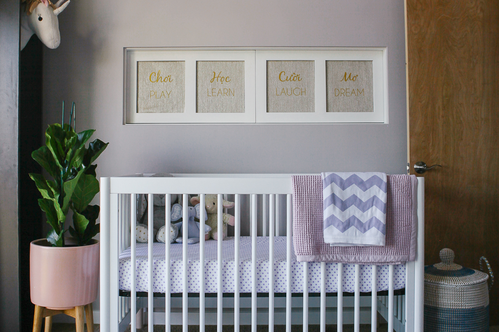 Pink and Blue Girls Nursery with Pink Planter in the Nursery - Project Nursery