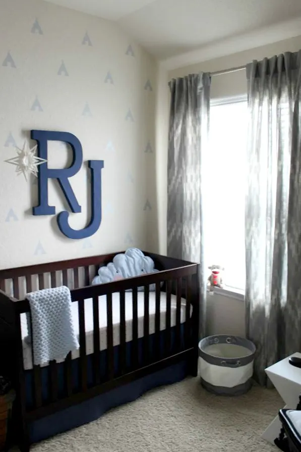 Blue and Gray Boys Nursery with Modern Oversized Monogram - Project Nursery