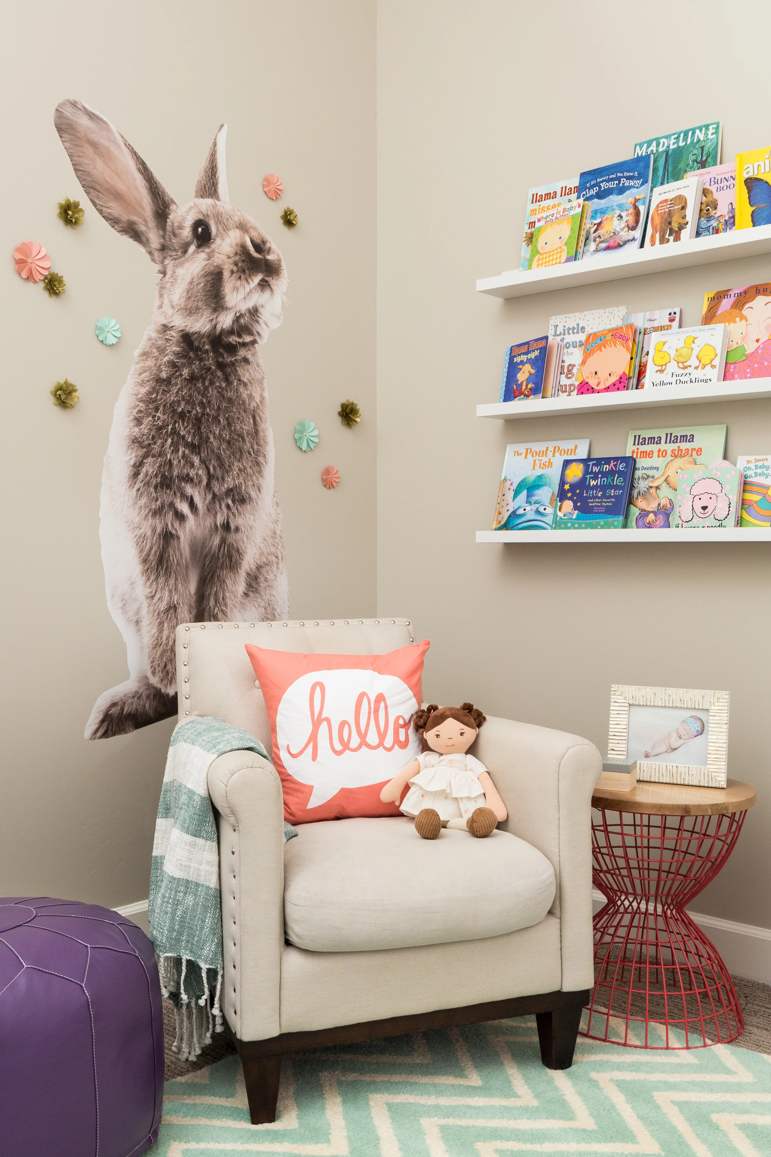 Large Bunny Wall Decal in Whimsical Girl's Nursery