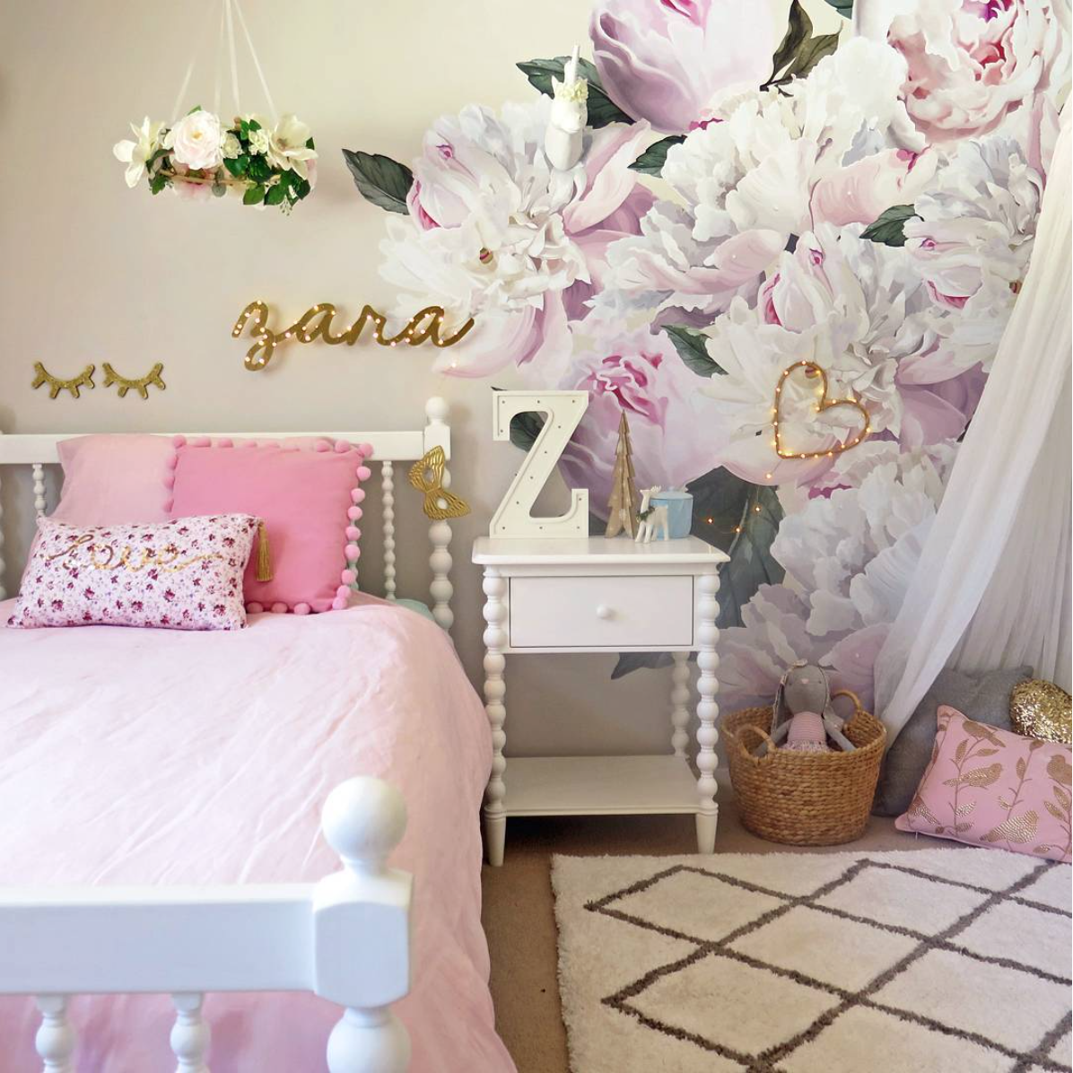 Peony Wall Decals in Girl's Room