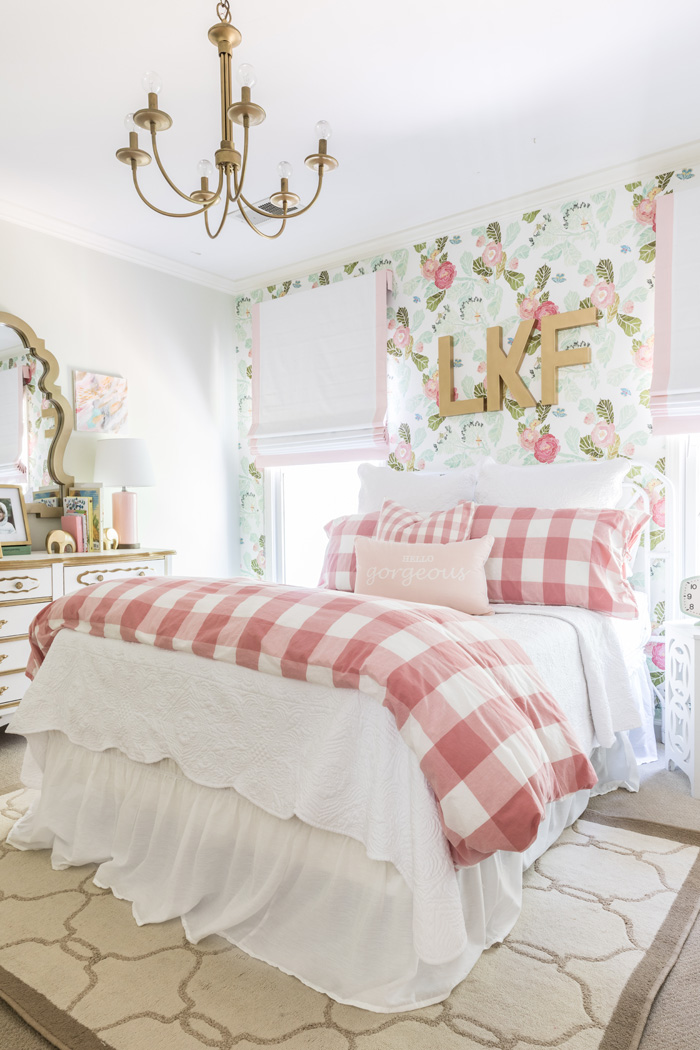 Floral Big Girl Room with Flower Wallpaper and Vintage Accents