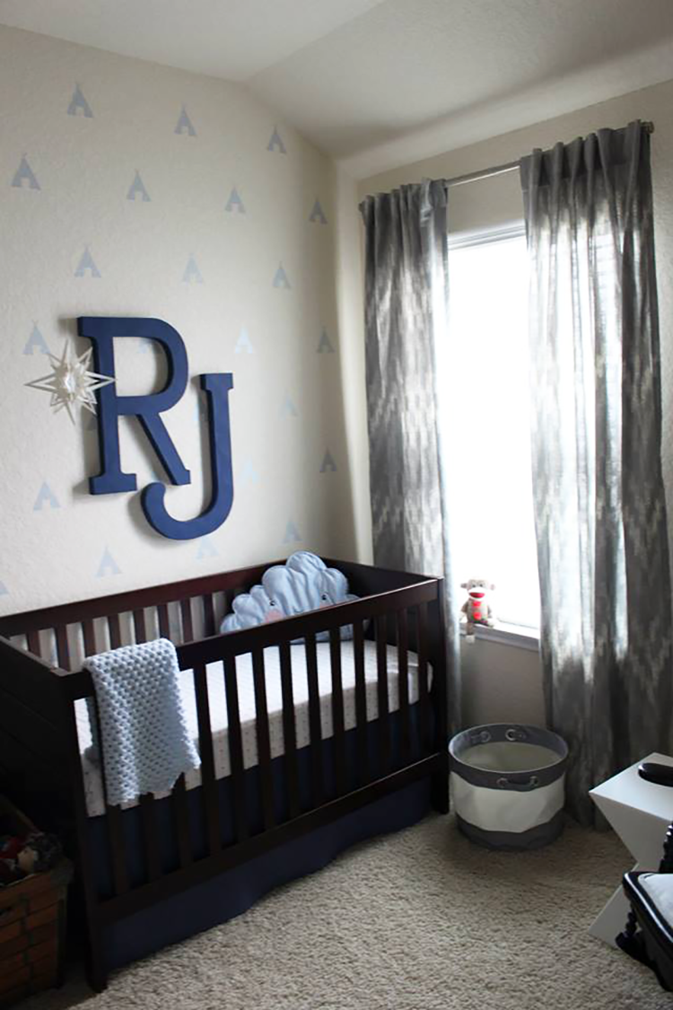 Little Man Cave Nursery - Navy and Gray with Wall Initials and Teepee Decals