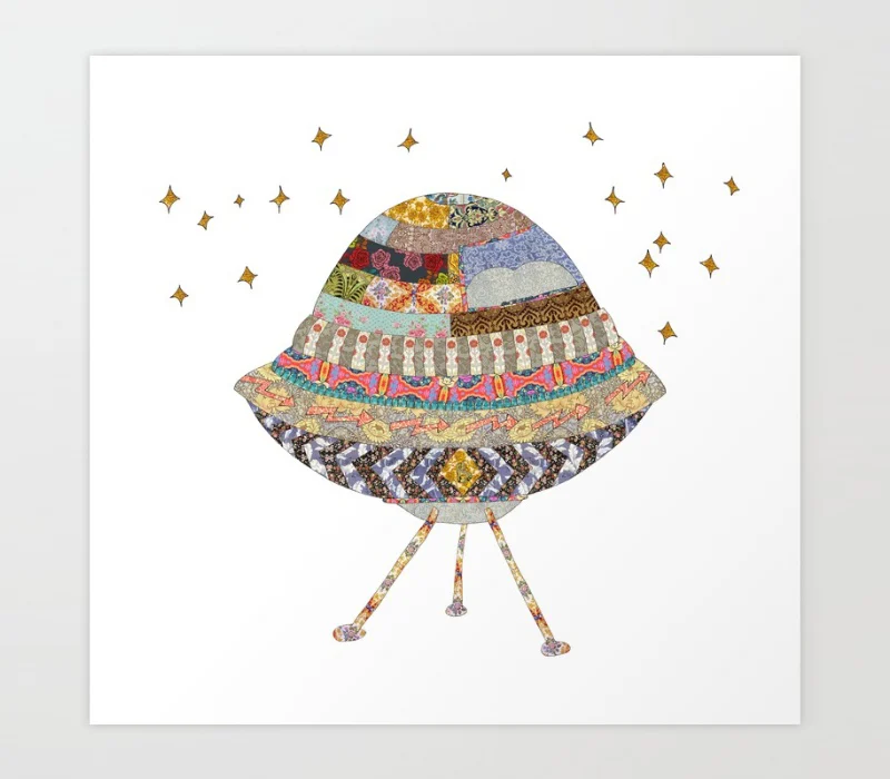 Colorful and Whimsical Spaceship Wall Art from Society6