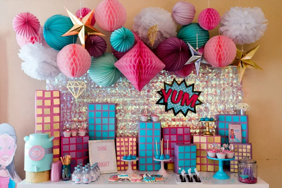 Girls Super Hero Birthday Party with Pink, Purple and Aqua Decor - Project Nursery