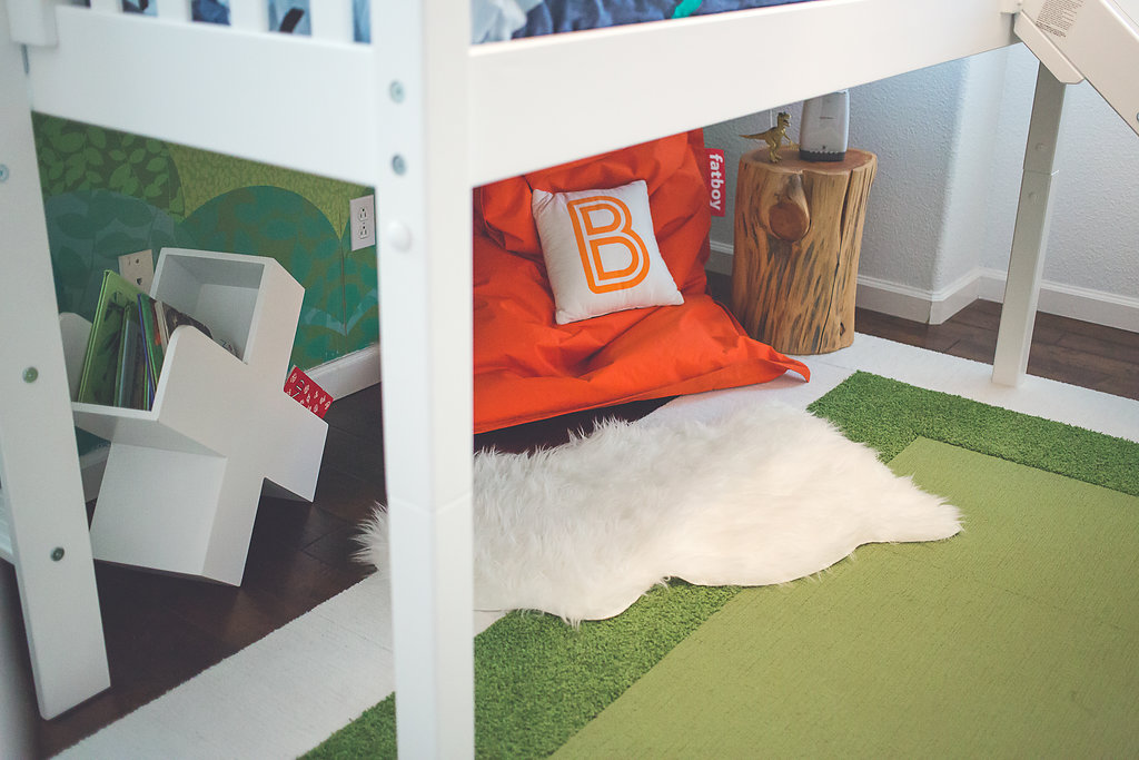 Reading Nook in Modern Boy's Room underneath lofted bed
