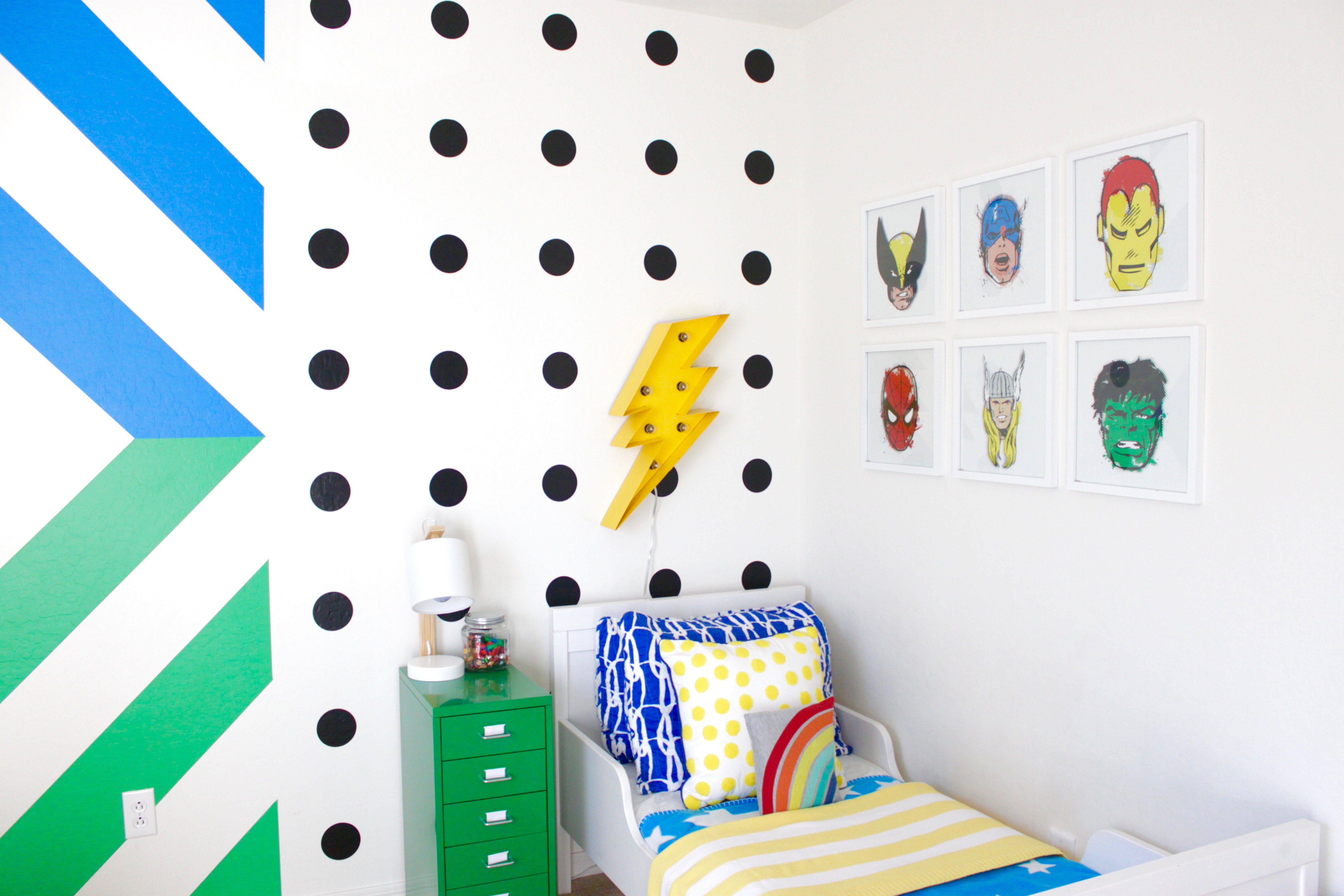 Colorful and Graphic Big Boy Room Modern Superhero Toddler Room