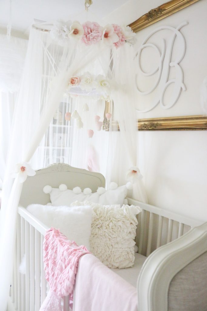 Neutral Girls Nursery with Pink Accents and Flower Canopy - Project Nursery