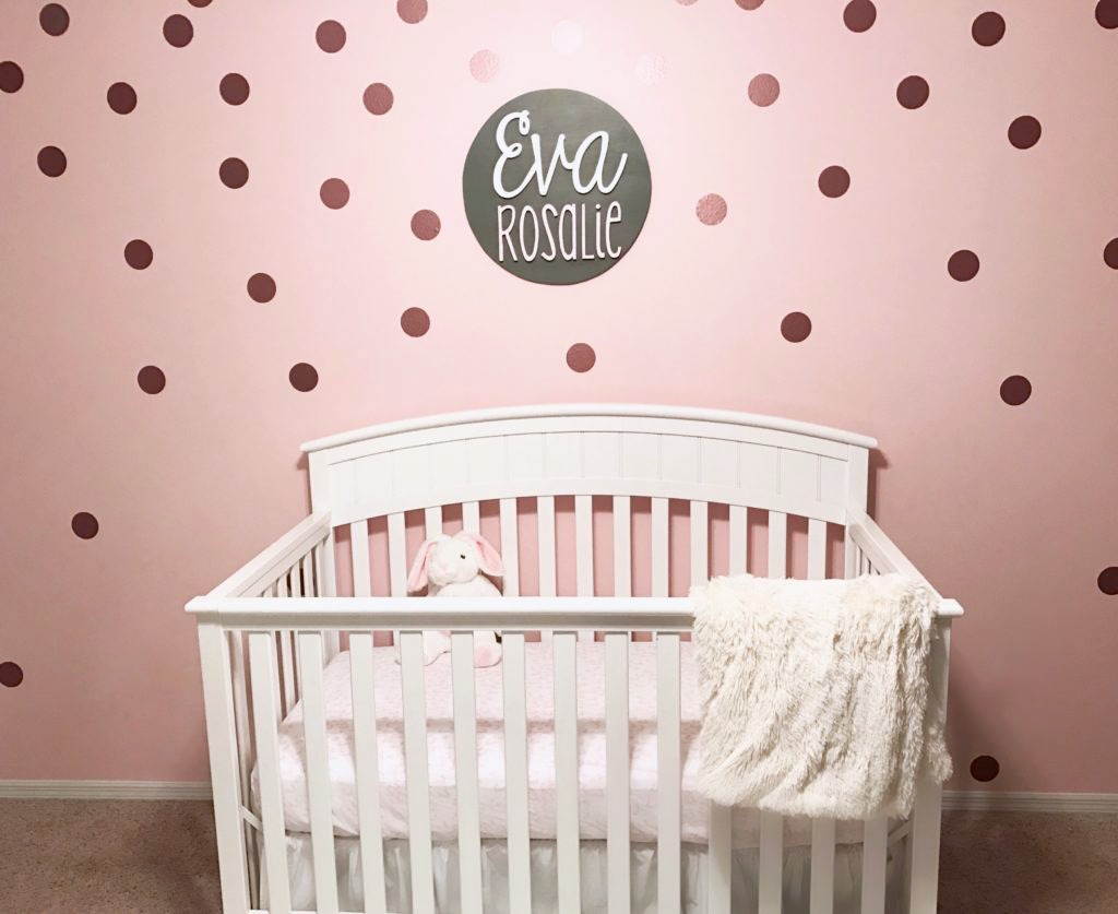 Pink and White Nursery with Rose Gold Polka Dot Wall Decals - Project Nursery
