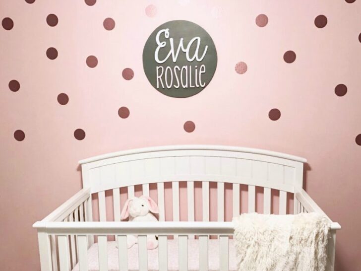 Pink and White Nursery with Rose Gold Polka Dot Wall Decals - Project Nursery