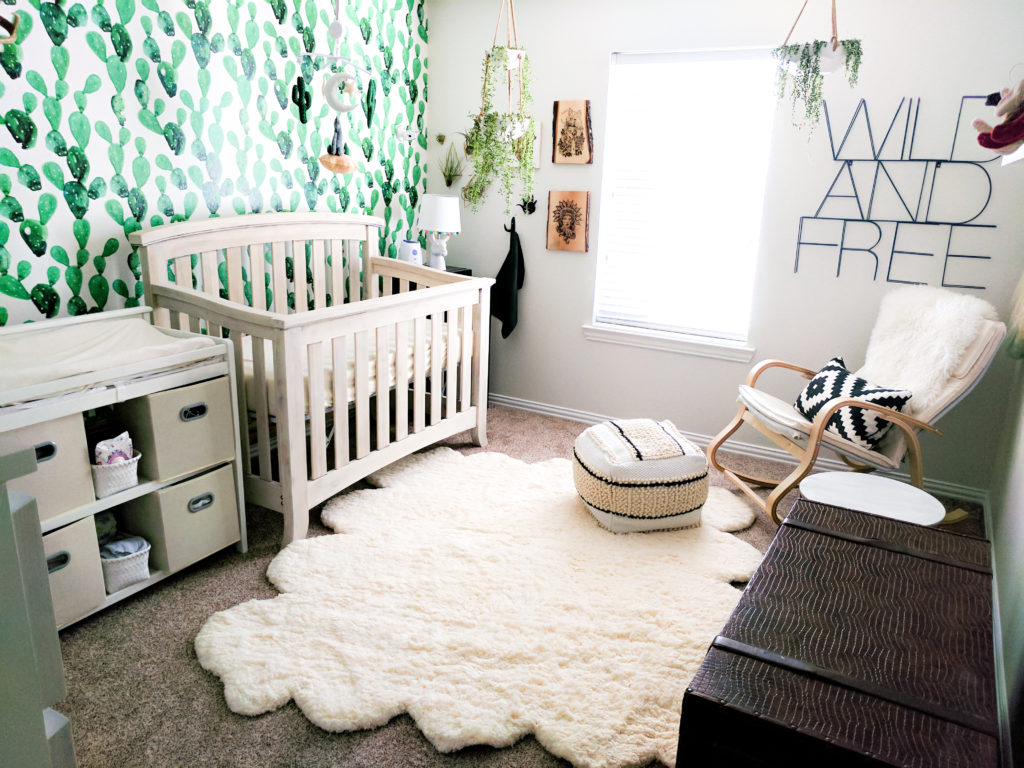 Modern and Whimsical Nursery with Cactus Wallpaper Accent Wall - Project Nursery