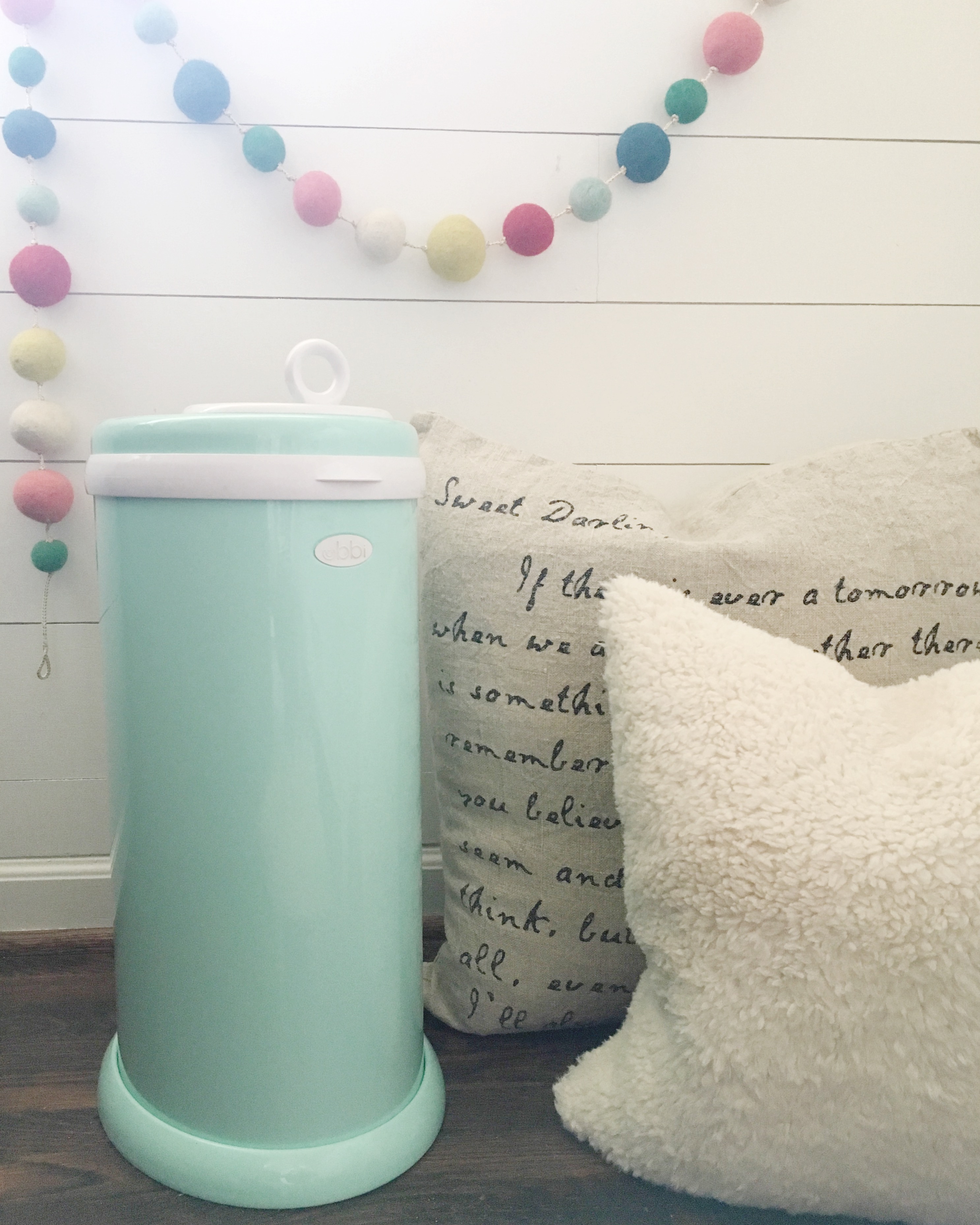 Whimsical Nursery Mint and White Nursery Ubbi Mint Diaper Pail - Project Nursery