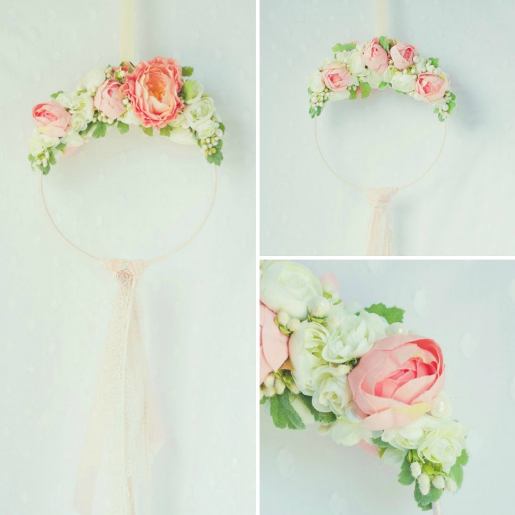 Peach and Cream Floral Wreath Mobile from Blush Baby Boutique on Etsy