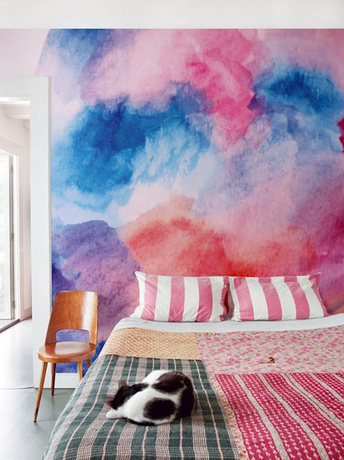 Pink and Blue Watercolor Mural Oversized Watercolor Wall Decals