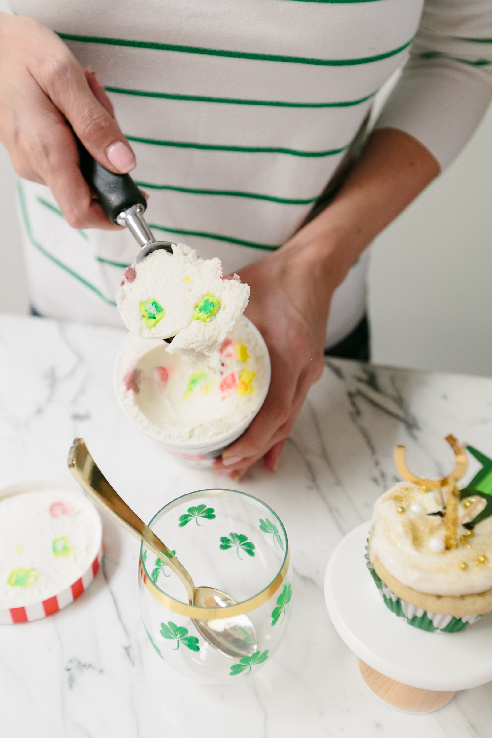 St. Patrick's Day Ice Cream with Lucky Charms in it