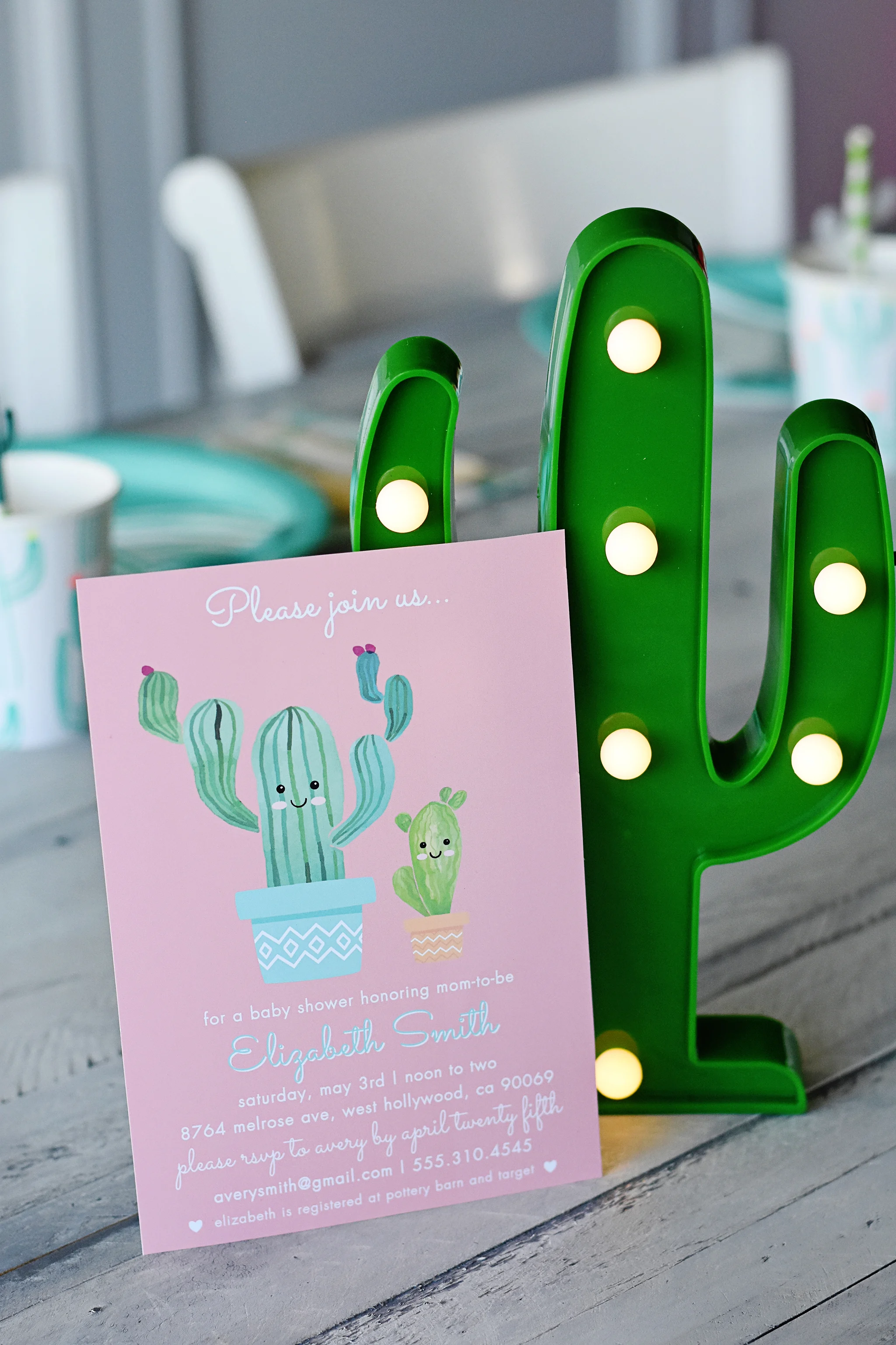 Cactus Cutie Printable Baby Shower Invitation and Cactus Marquee Light - Project Nursery