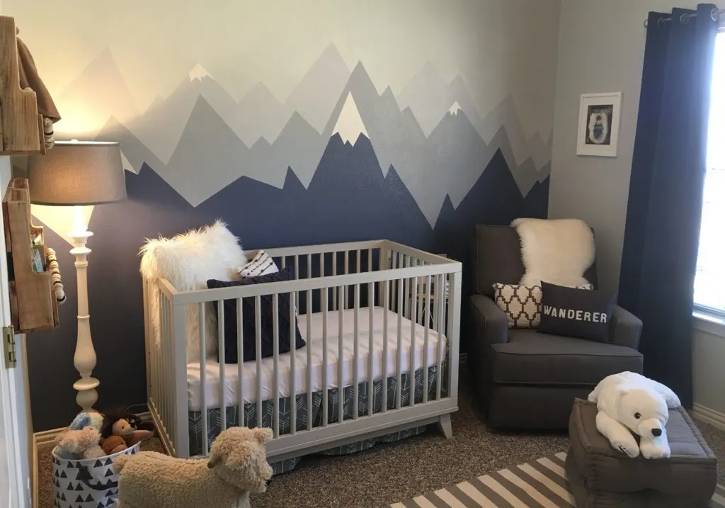 Gray and White Nursery with Mountain Range Mural - Project Nursery