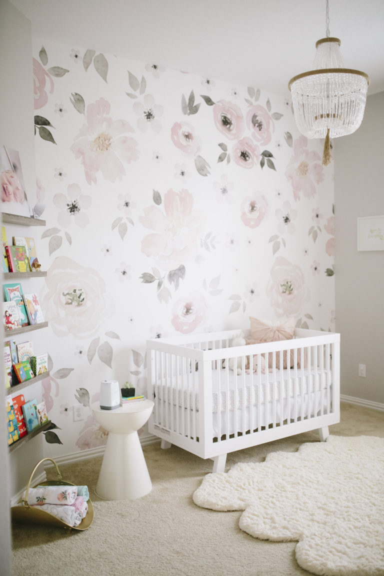 Pink and Gray Nursery with Floral Jolie Wallpaper - Project Nursery