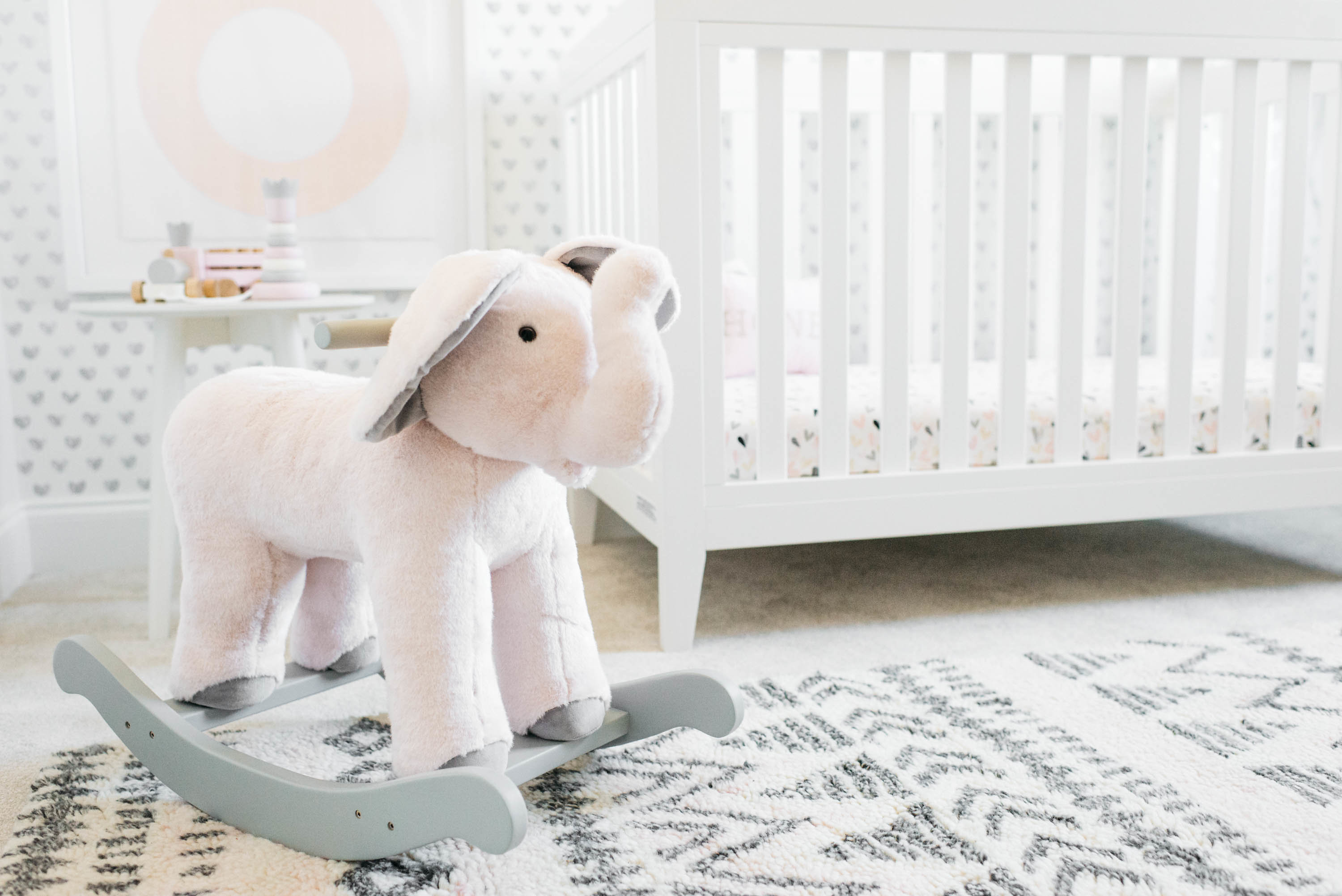 Elephant Rocker in Girl's Pink, White and Gray Nursery