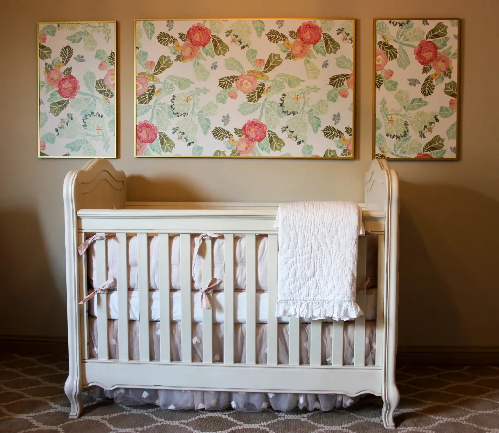 Framed Floral Wallpaper Above Crib in Girl's Nursery - Project Nursery