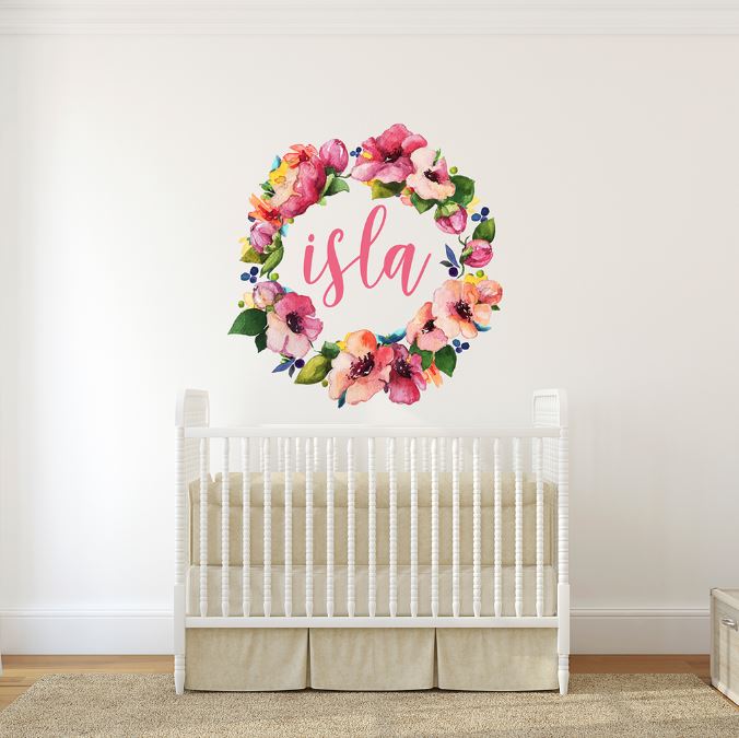 Floral Wreath Decal with Personalized Name - The Project Nursery Shop
