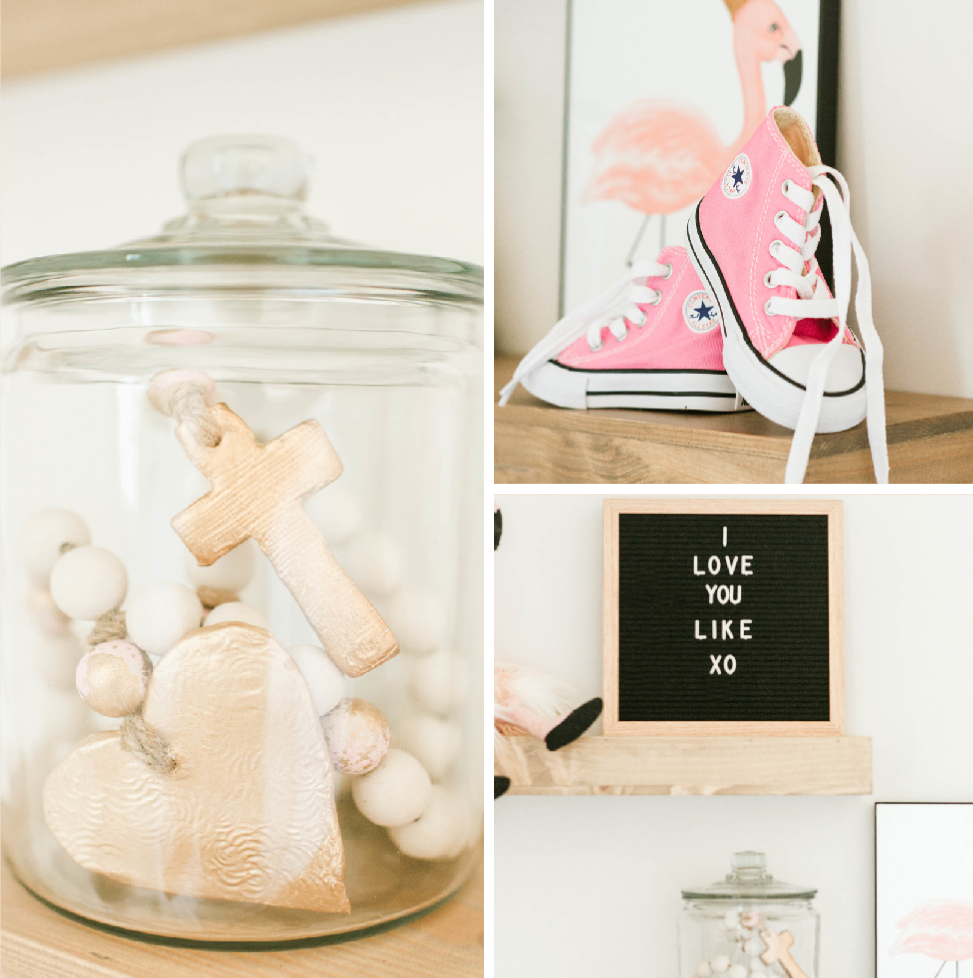 Nursery Details in Girl's Pink, White and Gray Nursery