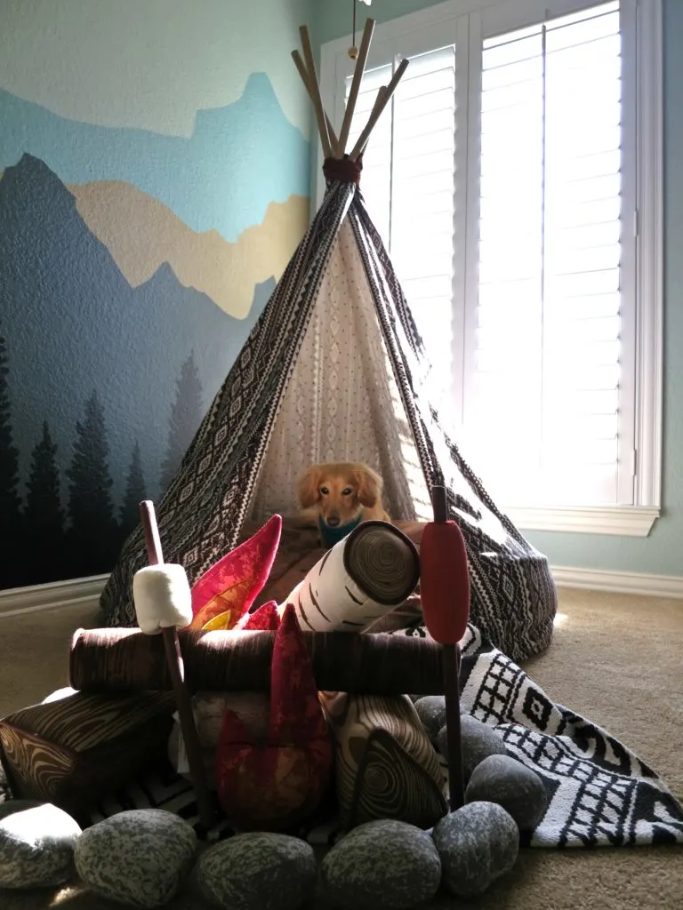Adventure-Themed Kids Space with Mountain Wall Mural - Project Nursery