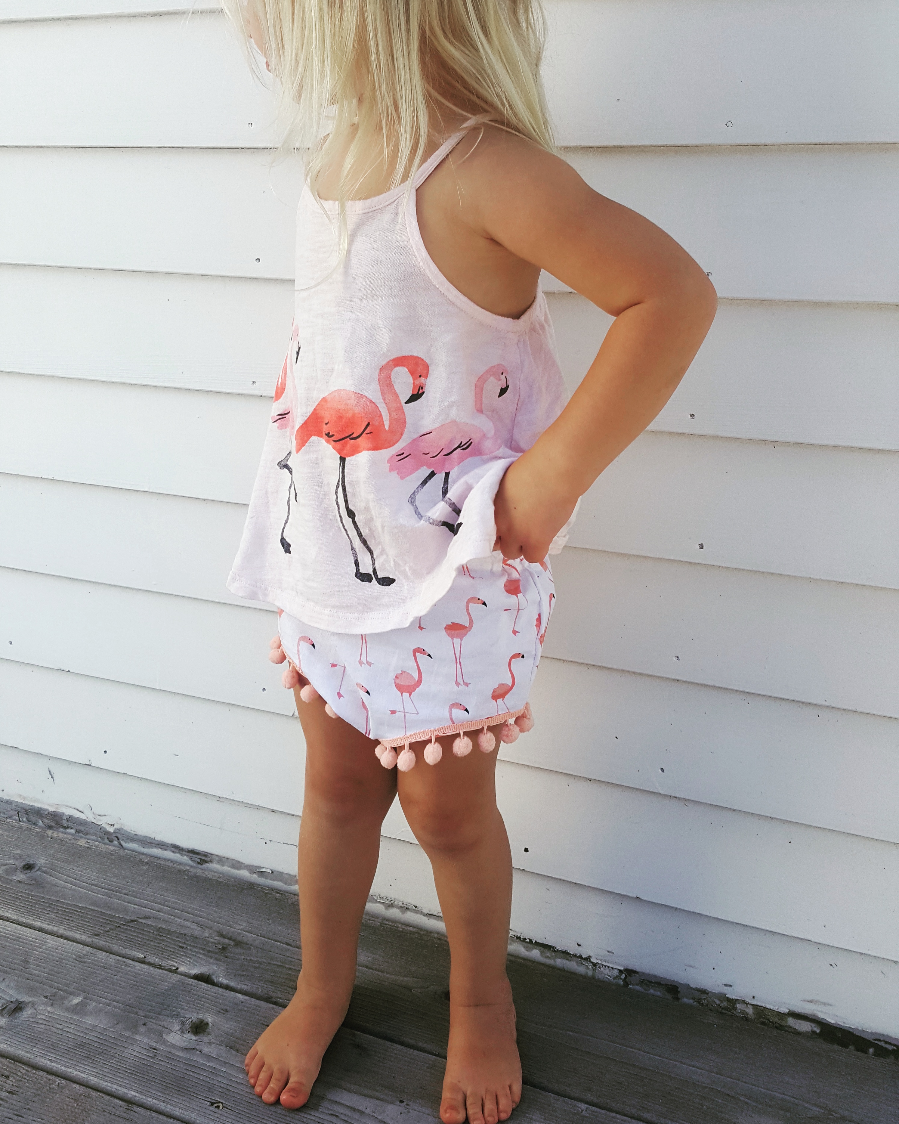 Flamingo Print Bloomer Shorts with Pom Pom Fringe