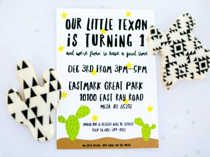 Modern Texas Themed First Birthday Party Invitation
