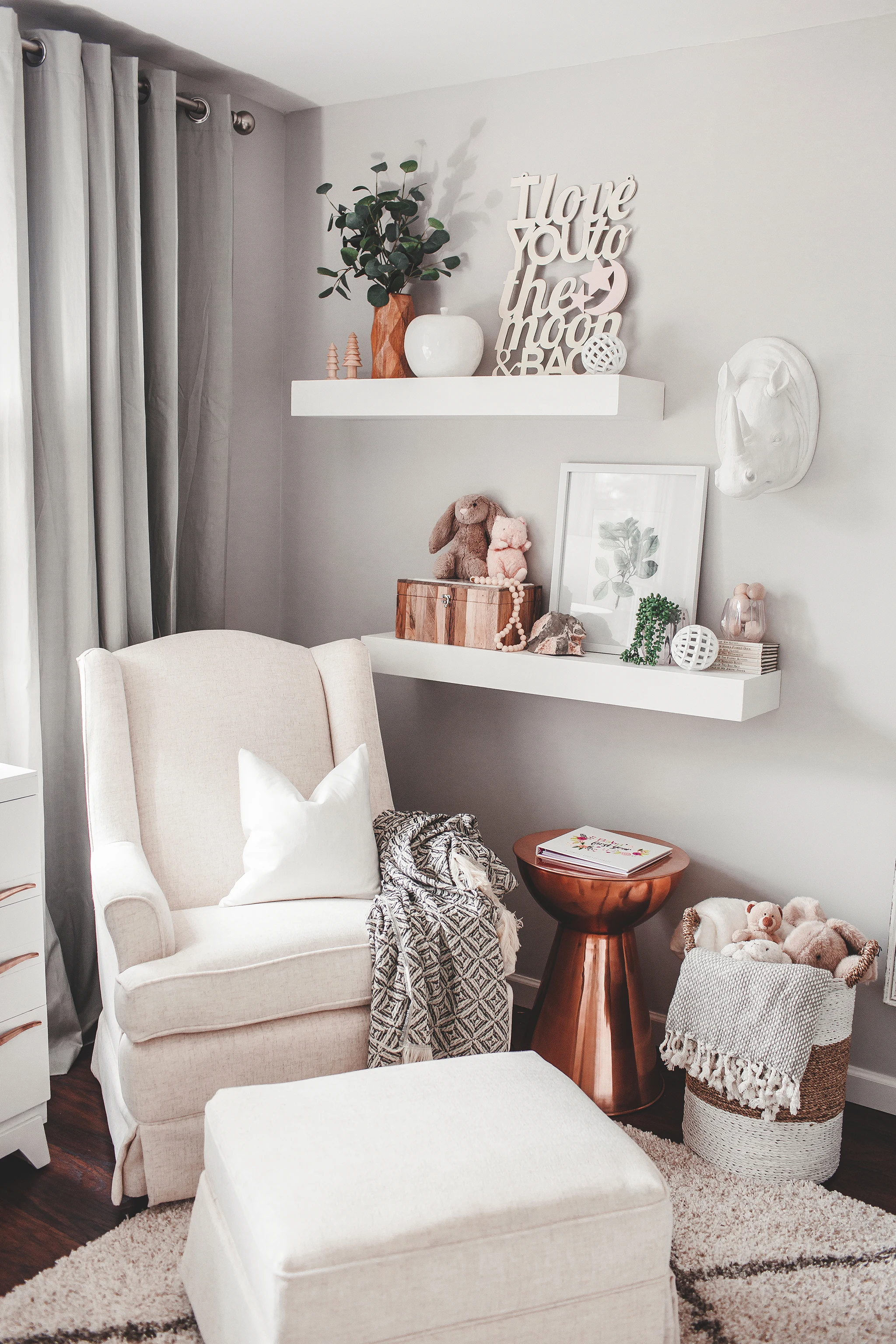 Nursing Nook in Neutral Girl's Nursery with Copper Accents - Project Nursery