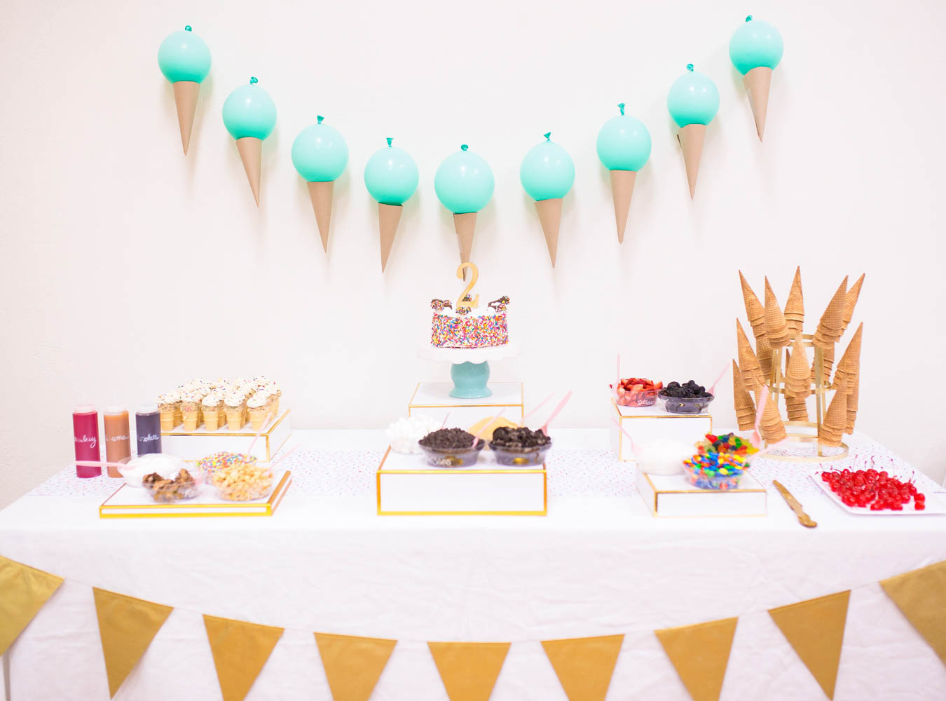 Ice Cream Birthday Party Dessert Table with Ice Cream Cone Banner - Project Nursery