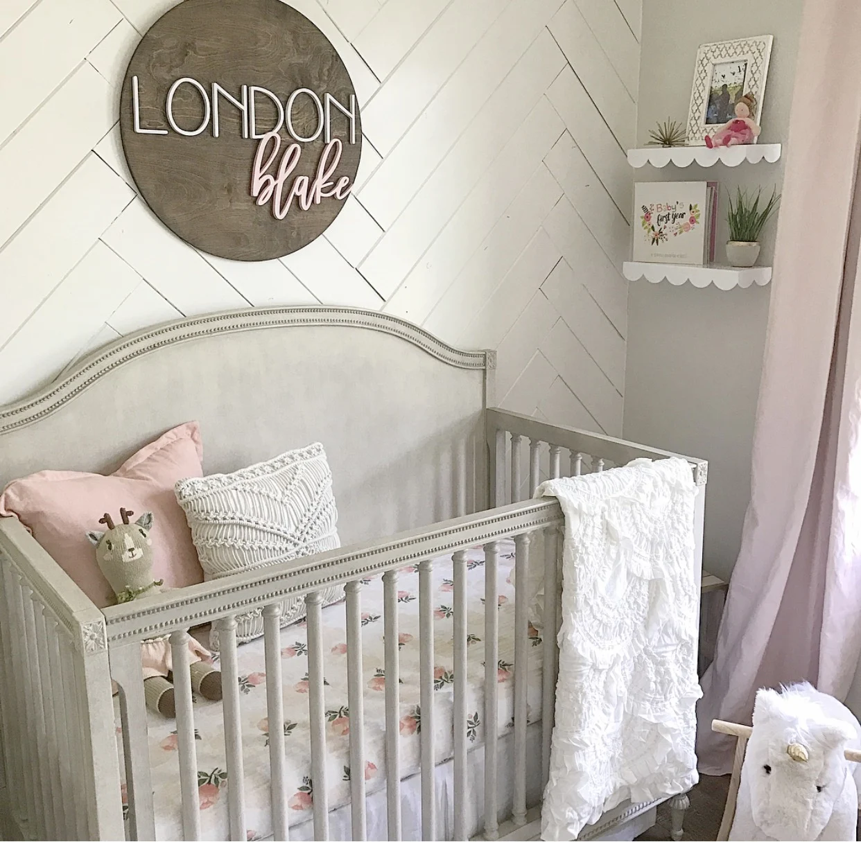 Herringbone Shiplap Accent Wall in Girl's Nursery - Project Nursery