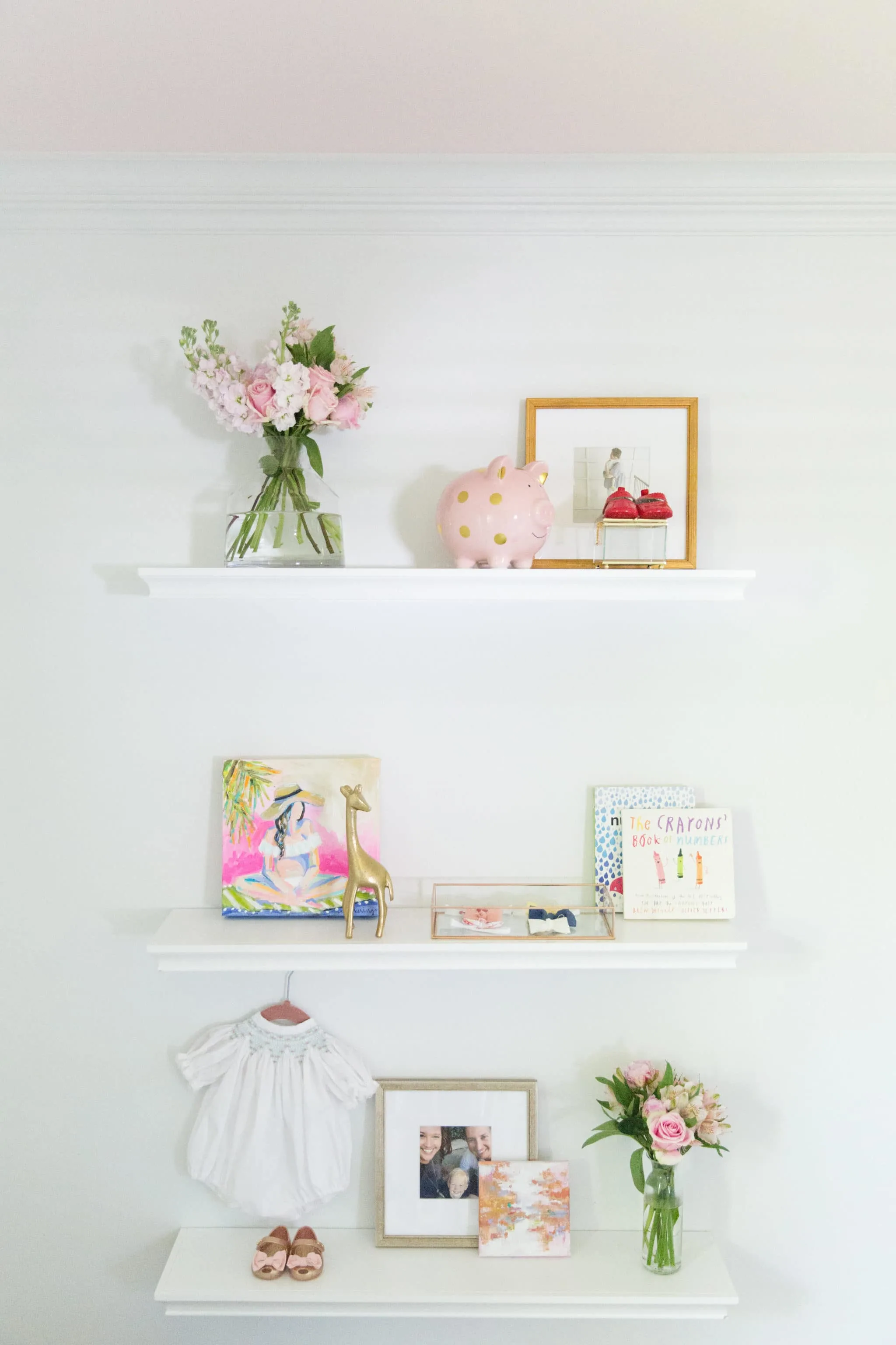 Nursery Shelving with Blush Ceiling - Project Nursery