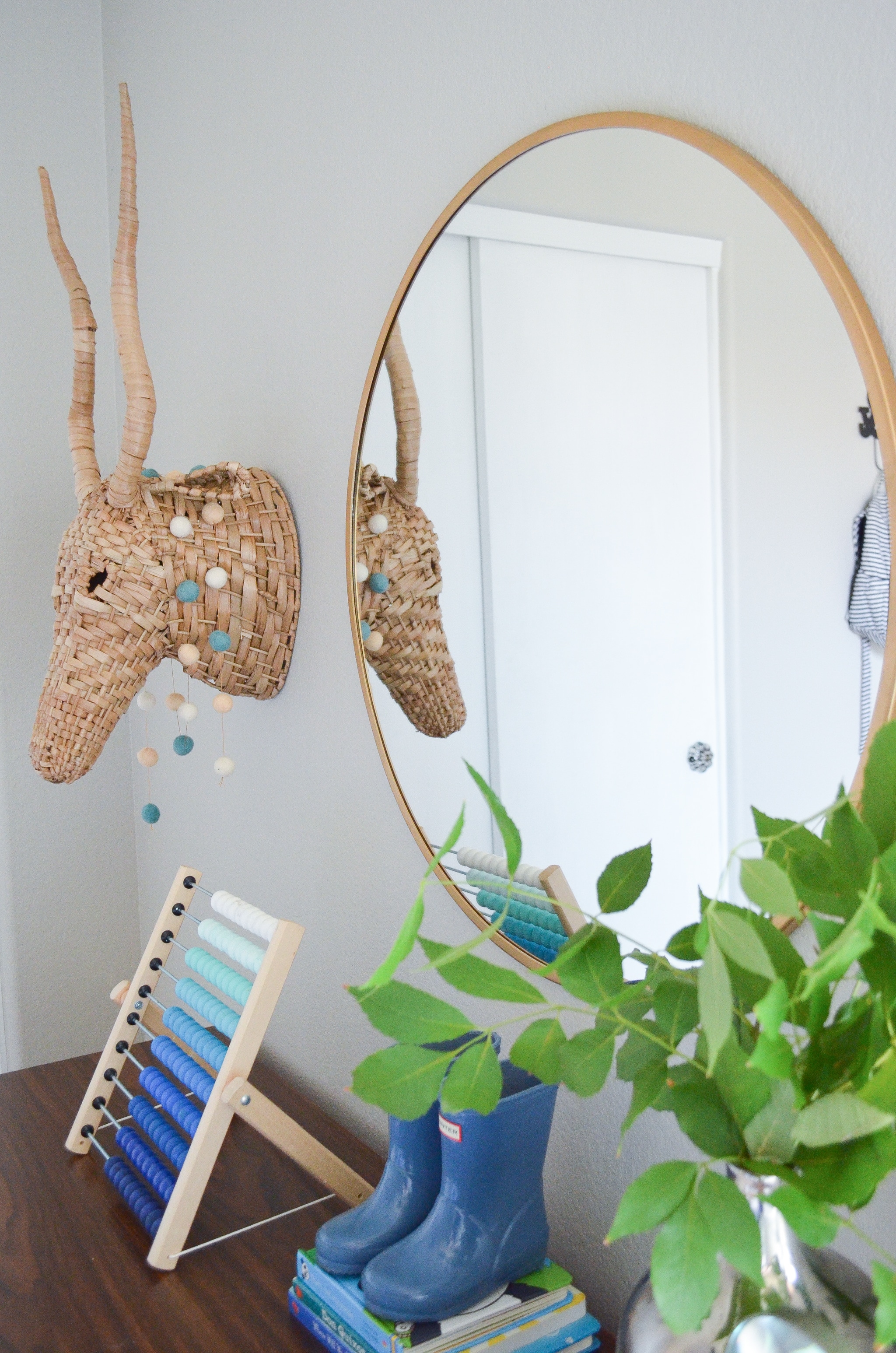 Ombre Abacus, Round Mirror and Animal Head in Boy's Room - Project Nursery