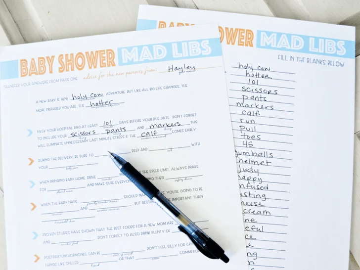 Baby Shower Mad Libs