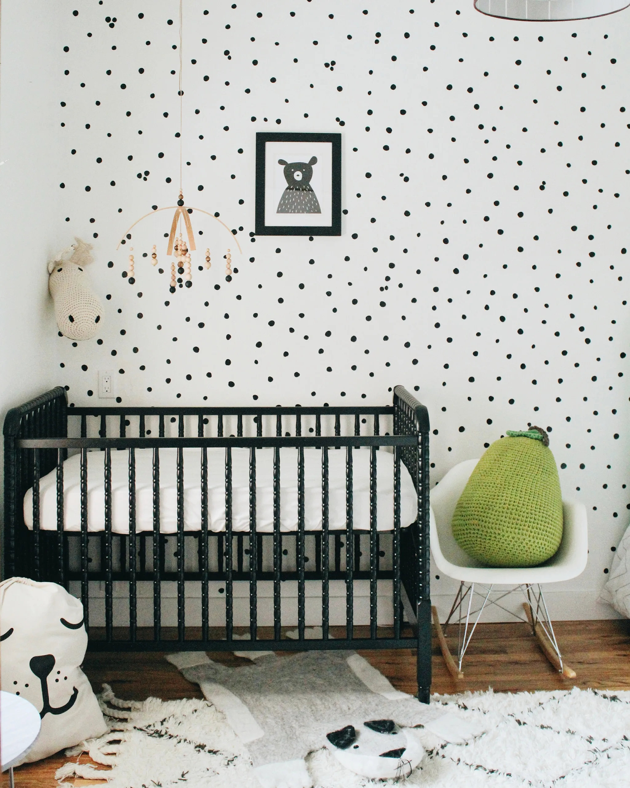 Shared Boys Room with Polka Dot Decals and Black Crib - Project Nursery