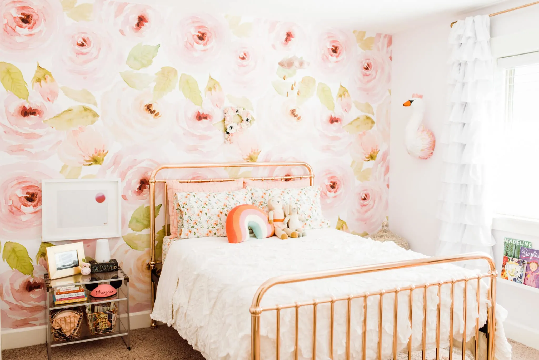 Girl's Floral Toddler Room with Rose Gold Bed - Project Nursery